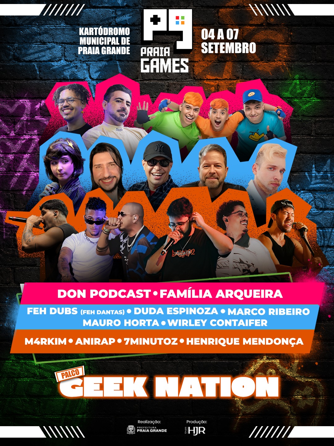 Arte do palco Geek Talk — Praia Games 2026